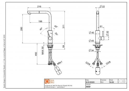 Кухонный смеситель Quadro design Kitchen Inox 669 с выдвижным изливом схема 3 Кухонный смеситель Quadro design Kitchen Inox 669 с выдвижным изливом схема 3