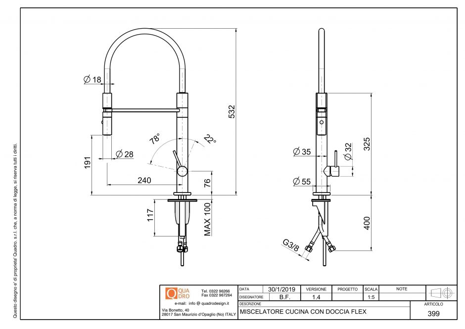 Смеситель для кухонной мойки Quadro design Kitchen Inox 399 AS ФОТО