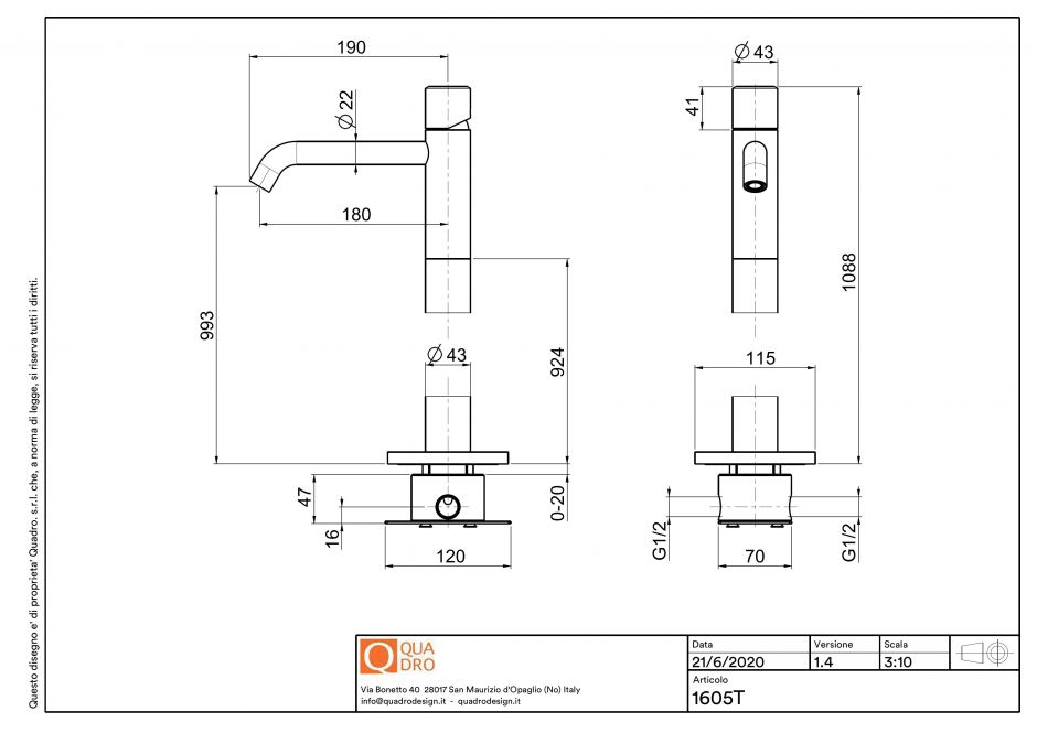 Смеситель для раковины Quadro design Stereo 16 05T/1 AS напольный ФОТО