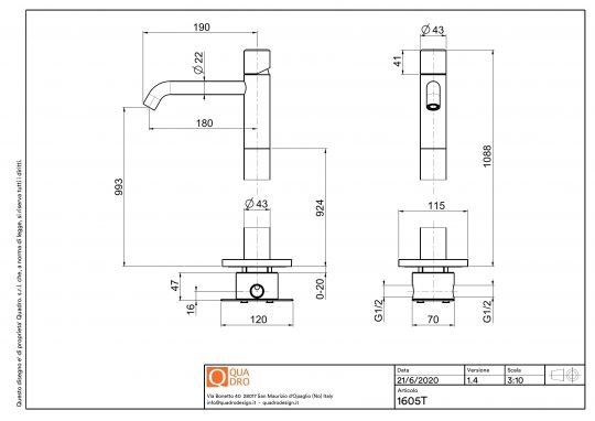 Смеситель для раковины Quadro design Stereo 16 05T/1 AS напольный схема 2