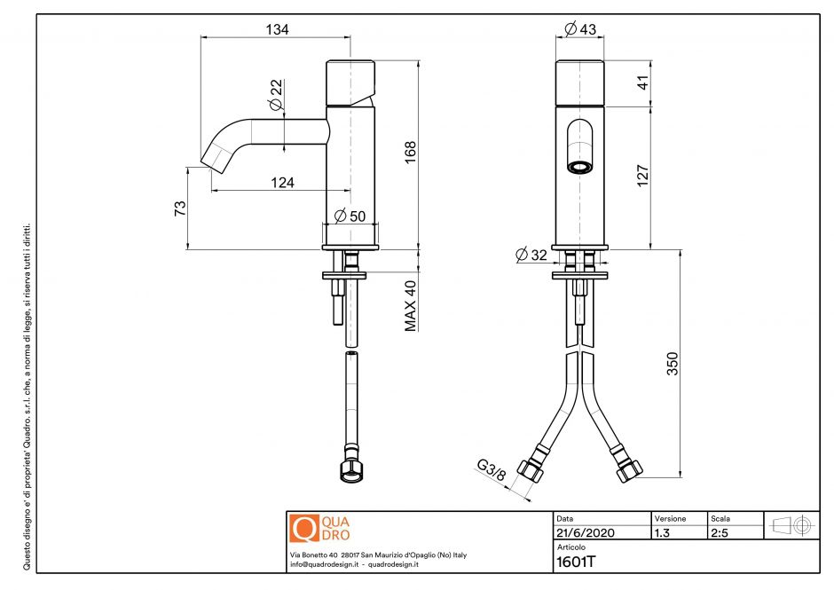 Смеситель для раковины Quadro design Stereo 16 01T изогнутый излив ФОТО