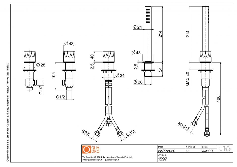 Смеситель на борт ванны Quadro design HB 15 97 AS без излива ФОТО