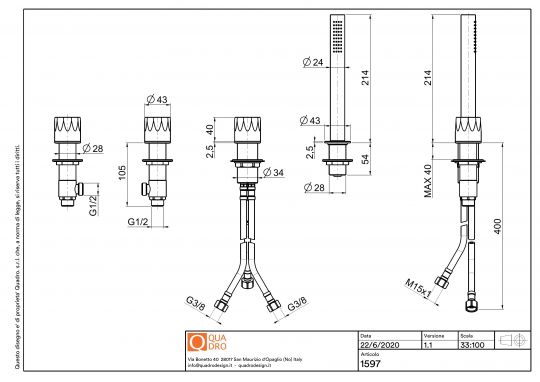 Смеситель на борт ванны Quadro design HB 15 97 AS без излива схема 3