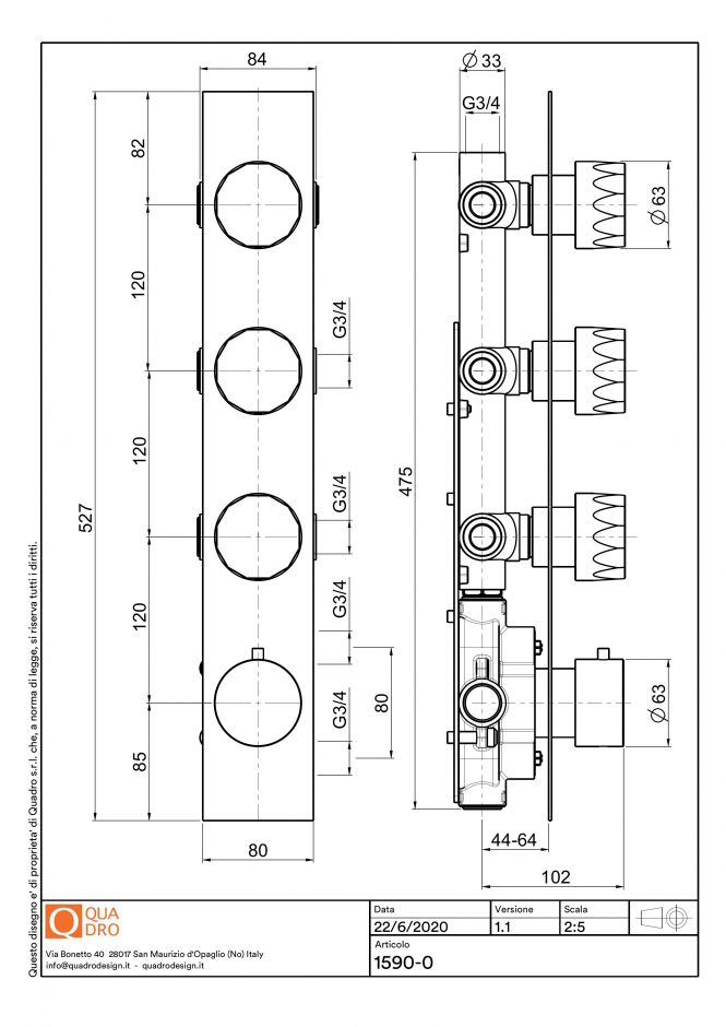Термостатический смеситель Quadro design HB 15 90.0 AS на четыре отверстия ФОТО