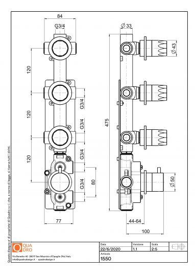 Термостатический смеситель Quadro design HB 15 50 AS три запорных крана схема 2