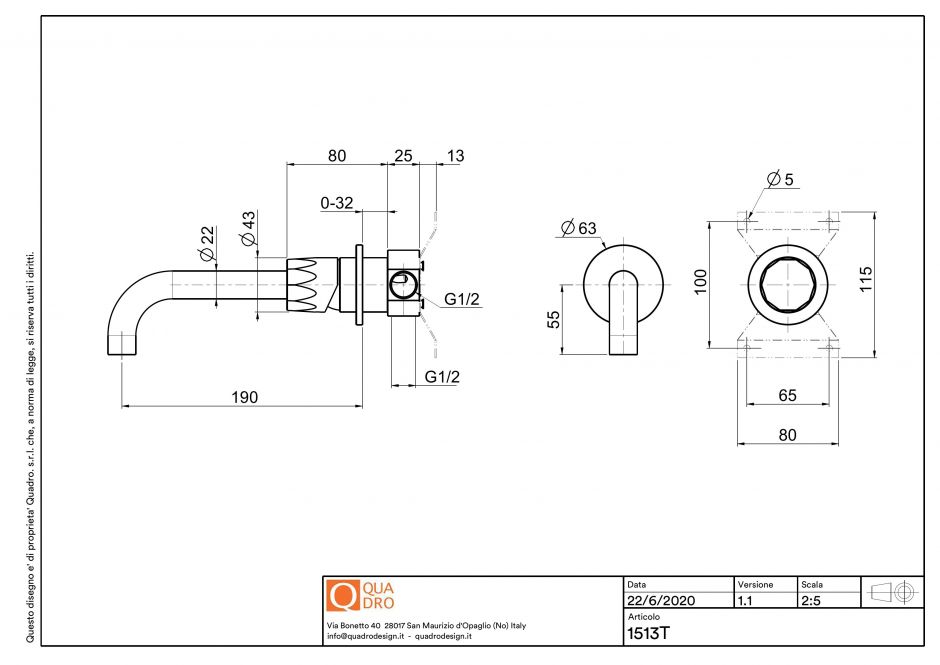 Смеситель для раковины Quadro design HB 15 13T.00 AS монтаж в стену 2 отверстия ФОТО