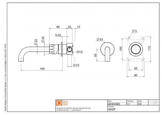 Смеситель для раковины Quadro design HB 15 13T.00 AS монтаж в стену 2 отверстия схема 2