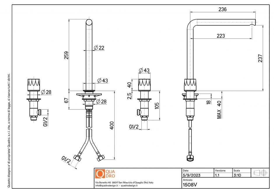 Смеситель для раковины Quadro design HB 15 08V AS высокий встраиваемый ФОТО