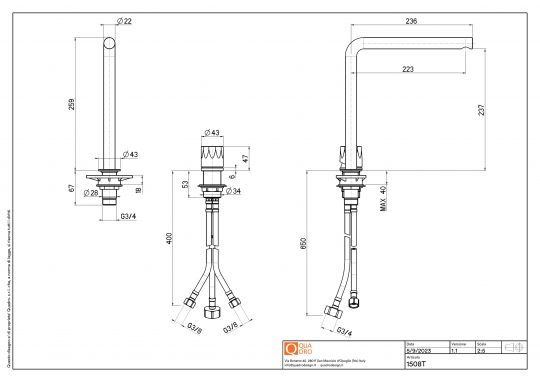 Смеситель для раковины Quadro design HB 15 08T AS высокий 2 отверстия схема 2