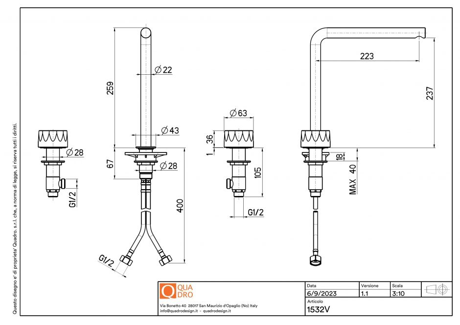 Смеситель для раковины Quadro design HB 15 32V AS высокий поворотный излив ФОТО