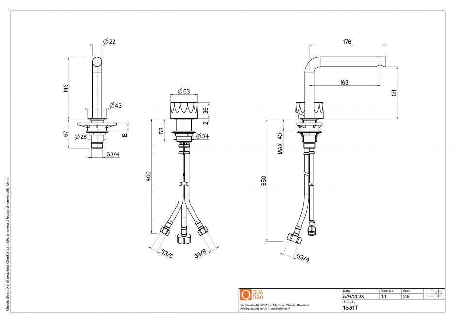 Смеситель для раковины Quadro design HB 15 31T AS встраиваемый ФОТО