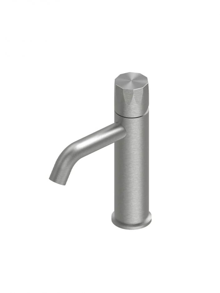 Смеситель для раковины Quadro design HB 15 03T AS брашированный изогнутый излив