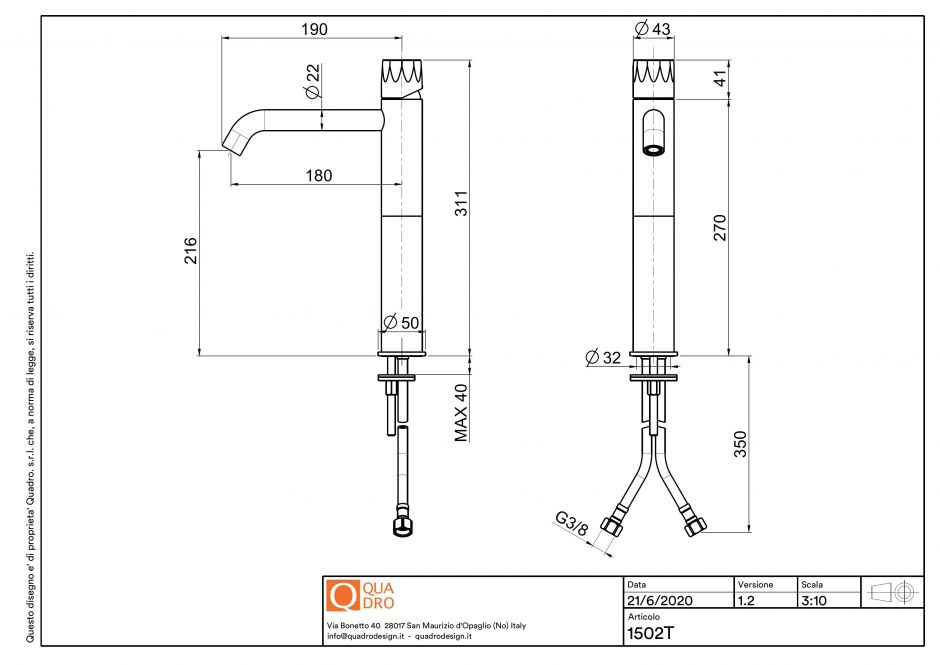 Смеситель для раковины Quadro design HB 15 02T AS высокий изогнутый излив ФОТО