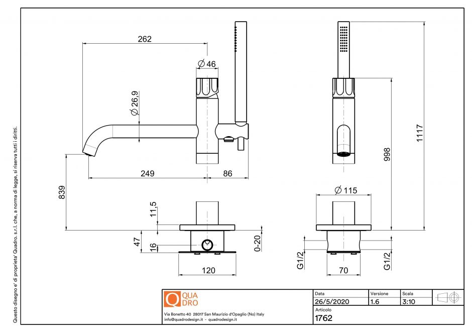 Смеситель для ванны напольный Quadro design Modo 17 62/1 с душем ФОТО