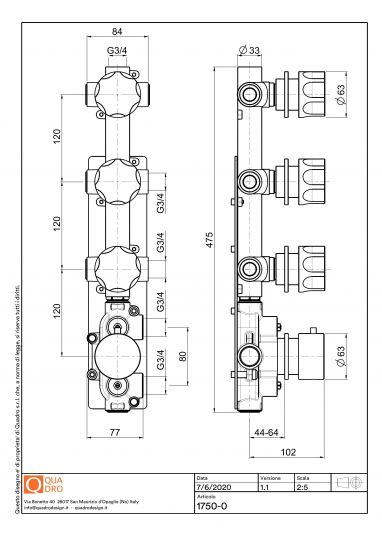 Термостатический смеситель Quadro design Modo 17 50.0.00 три запорных крана схема 5