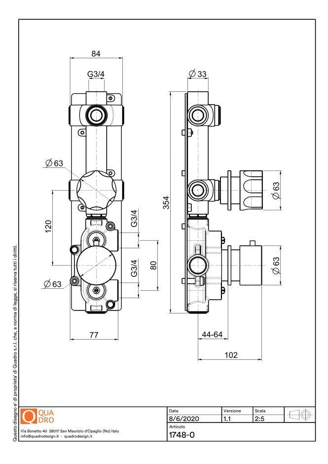 Термостатический смеситель Quadro design Modo 17 48.0.00 с 1 запорным краном ФОТО