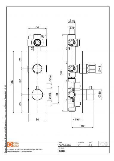 Термостатический смеситель Quadro design Modo 17 88 на два отверстия схема 2 Термостатический смеситель Quadro design Modo 17 88 на два отверстия схема 2