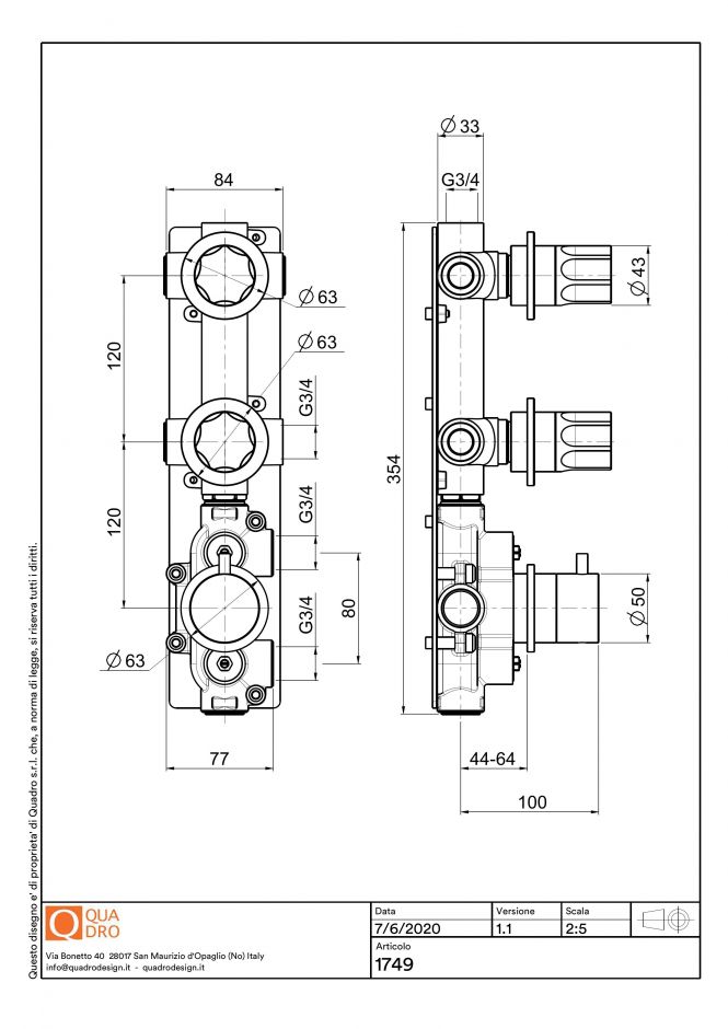 Термостатический смеситель Quadro design Modo 17 49 два запорных крана ФОТО