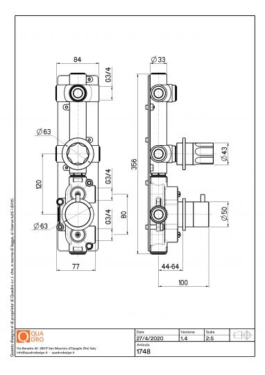 Термостатический смеситель Quadro design Modo 17 48 с 1 запорным краном схема 2 Термостатический смеситель Quadro design Modo 17 48 с 1 запорным краном схема 2