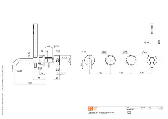 Смеситель для ванны и душа Quadro design Modo 17 69 настенный схема 5
