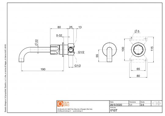 Смеситель для раковины Quadro design Modo 17 13T.00 на два отверстия схема 2