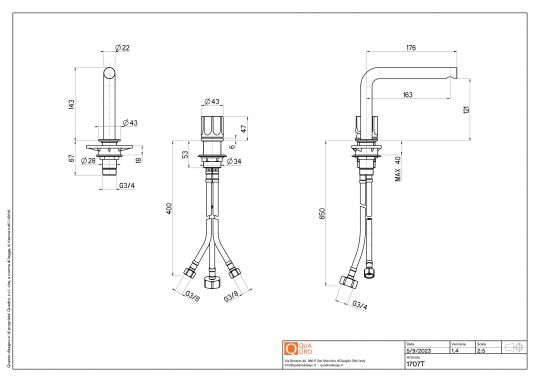 Смеситель для раковины Quadro design Modo 17 07T на два отверстия схема 2 Смеситель для раковины Quadro design Modo 17 07T на два отверстия схема 2