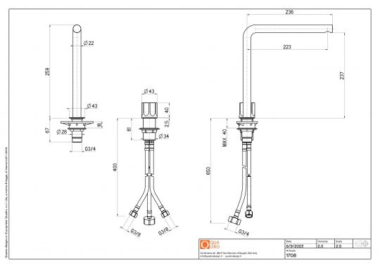 Смеситель для раковины Quadro design Modo 17 08 встраиваемый высокий схема 2