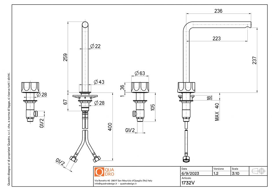Смеситель для раковины Quadro design Modo 17 32V настольный монтаж высокий ФОТО