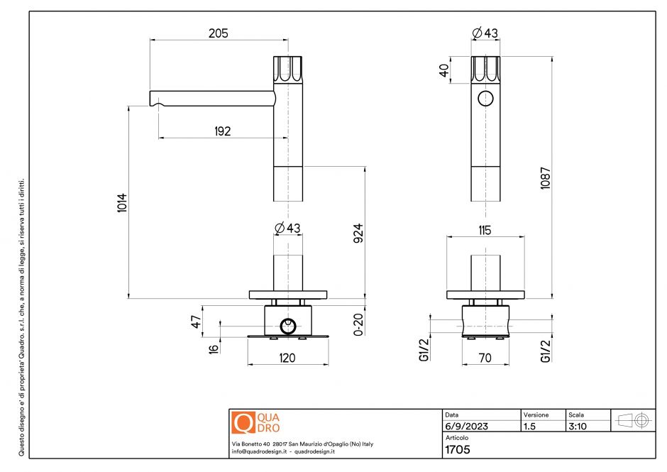 Смеситель для раковины Quadro design Modo 17 05/1 напольный ФОТО