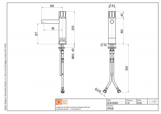 Смеситель для раковины Quadro design Modo 17 03 брашированный схема 2