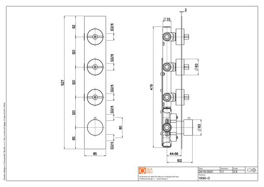 Термостатический смеситель Quadro design Valvola01 19 90.0 на четыре отверстия схема 2