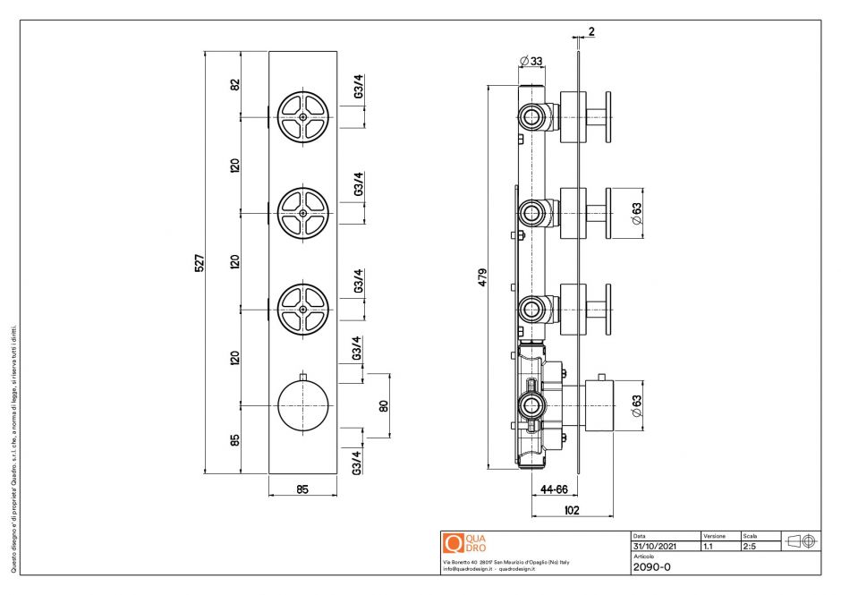 Термостатический смеситель Quadro design Valvola02 20 89.0 на четыре отверстия ФОТО