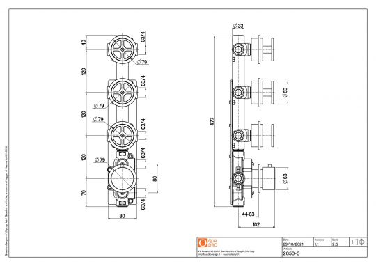 Термостатический смеситель Quadro design Valvola02 20 50.0.00 три запорных крана схема 5