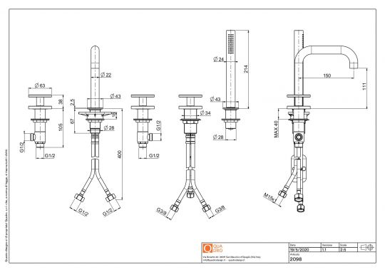 Смеситель на борт ванны Quadro design Valvola02 20 98 с изливом схема 6