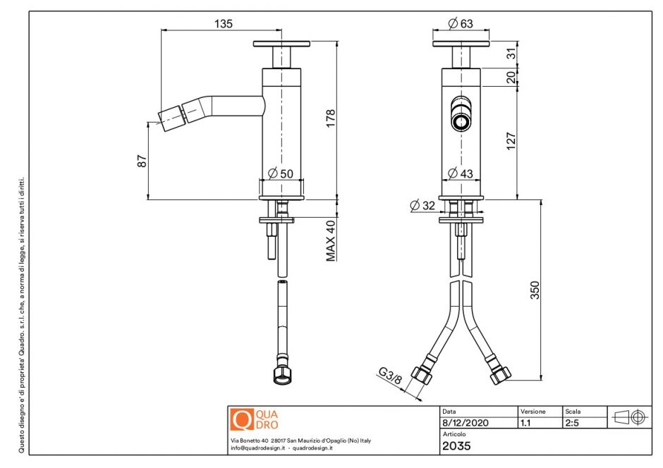 Смеситель для биде Quadro design Valvola02 20 35 ФОТО