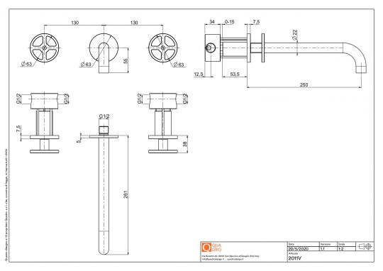 Смеситель для раковины Quadro design Valvola02 20 11V монтаж в стену схема 5