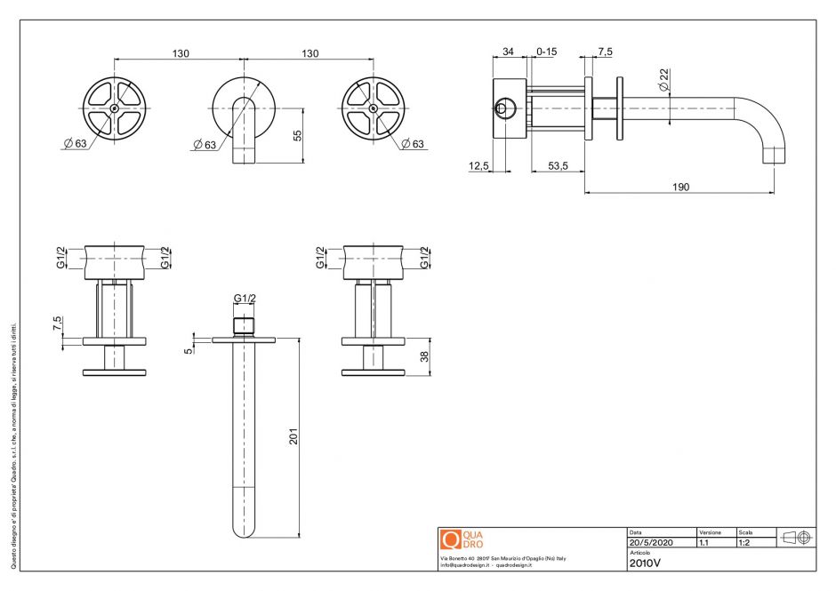 Смеситель для раковины Quadro design Valvola02 20 10V встраиваемый в стену ФОТО