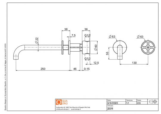 Смеситель для раковины Quadro design Valvola02 20 11 настенный прогрессивный схема 6