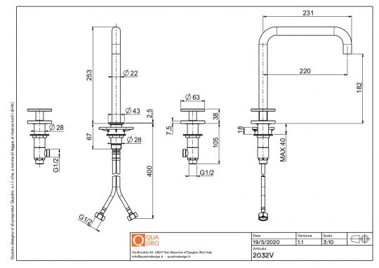 Смеситель для раковины Quadro design Valvola02 20 31V повортный высокий излив схема 5