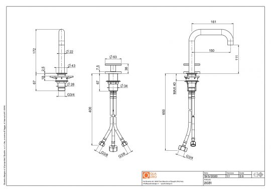 Смеситель для раковины Quadro design Valvola02 20 31 встраиваемый настольный схема 6