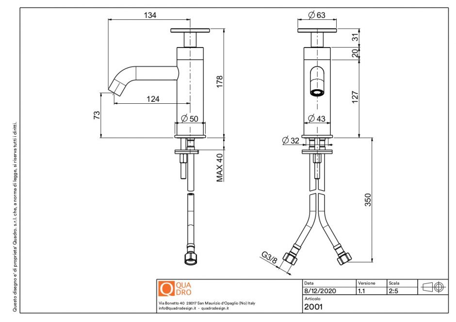 Смеситель для раковины Quadro design Valvola02 20 01 гидропрогрессивный ФОТО