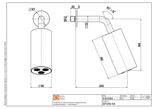 Верхний душ Quadro design SF018.04 80 мм регулируемый распыленная струя схема 8