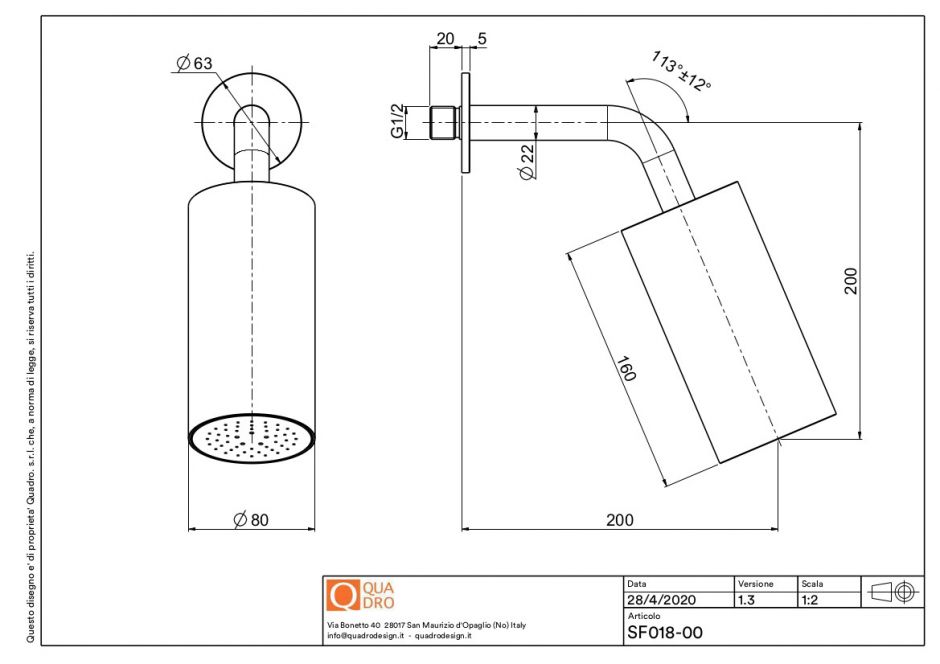 Верхний душ Quadro design SF018.00 80 мм регулируемый дождевая струя ФОТО