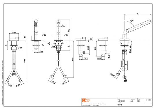 Смеситель на борт ванны Quadro design Q 18 98 с душем и изливом схема 5