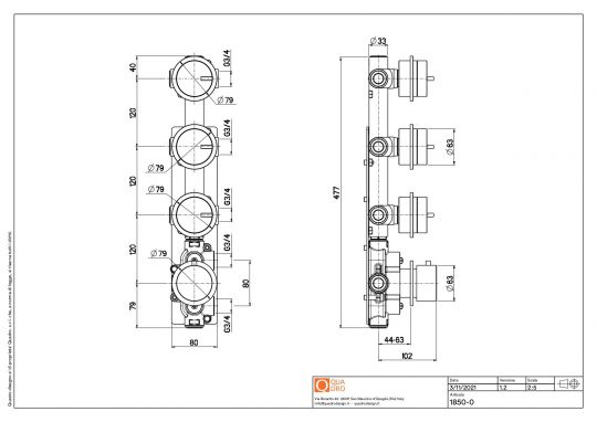 Термостатический смеситель Quadro design Q 18 88.0 два отверстия схема 2