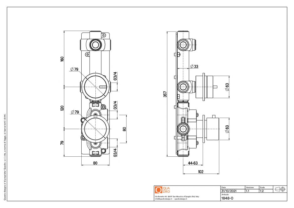 Термостатический смеситель Quadro design Q 18 48.0.00 с 1 запорным краном ФОТО