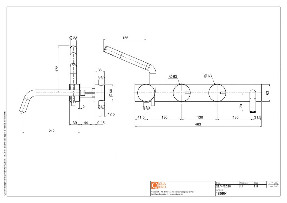 Смеситель для ванны и душа Quadro design Q 18 69R с изливом ФОТО
