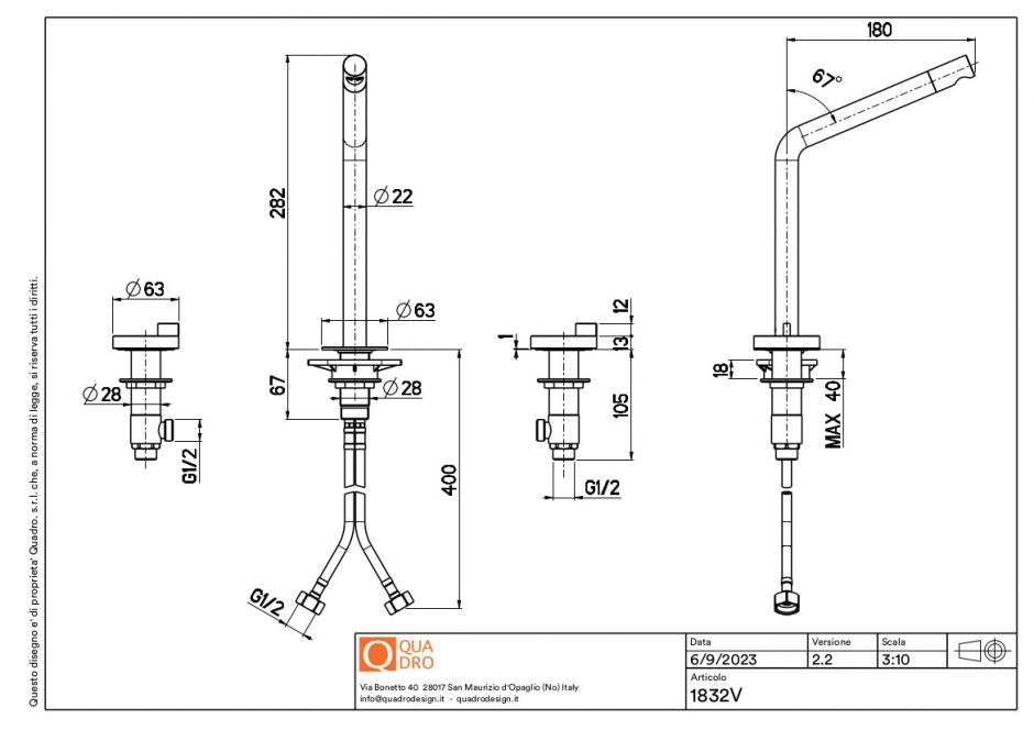 Смеситель для раковины Quadro design Q 18 32V настольный высокий ФОТО