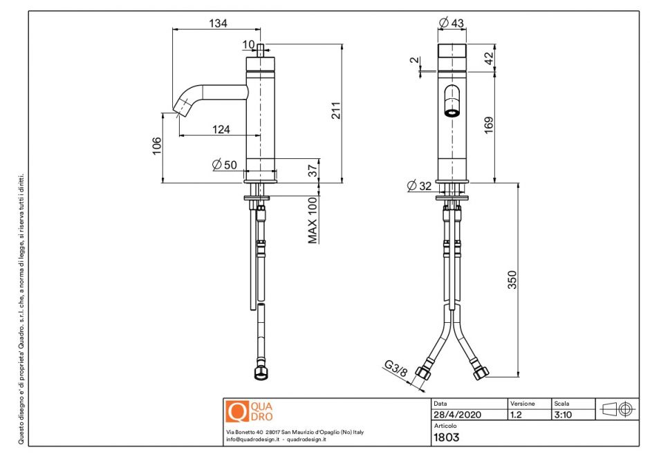 Смеситель для раковины Quadro design Q 18 03 сталь брашированная ФОТО