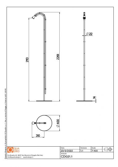 Уличный душ Quadro design CD021.1 AS с распылительной насадкой без шланга схема 9